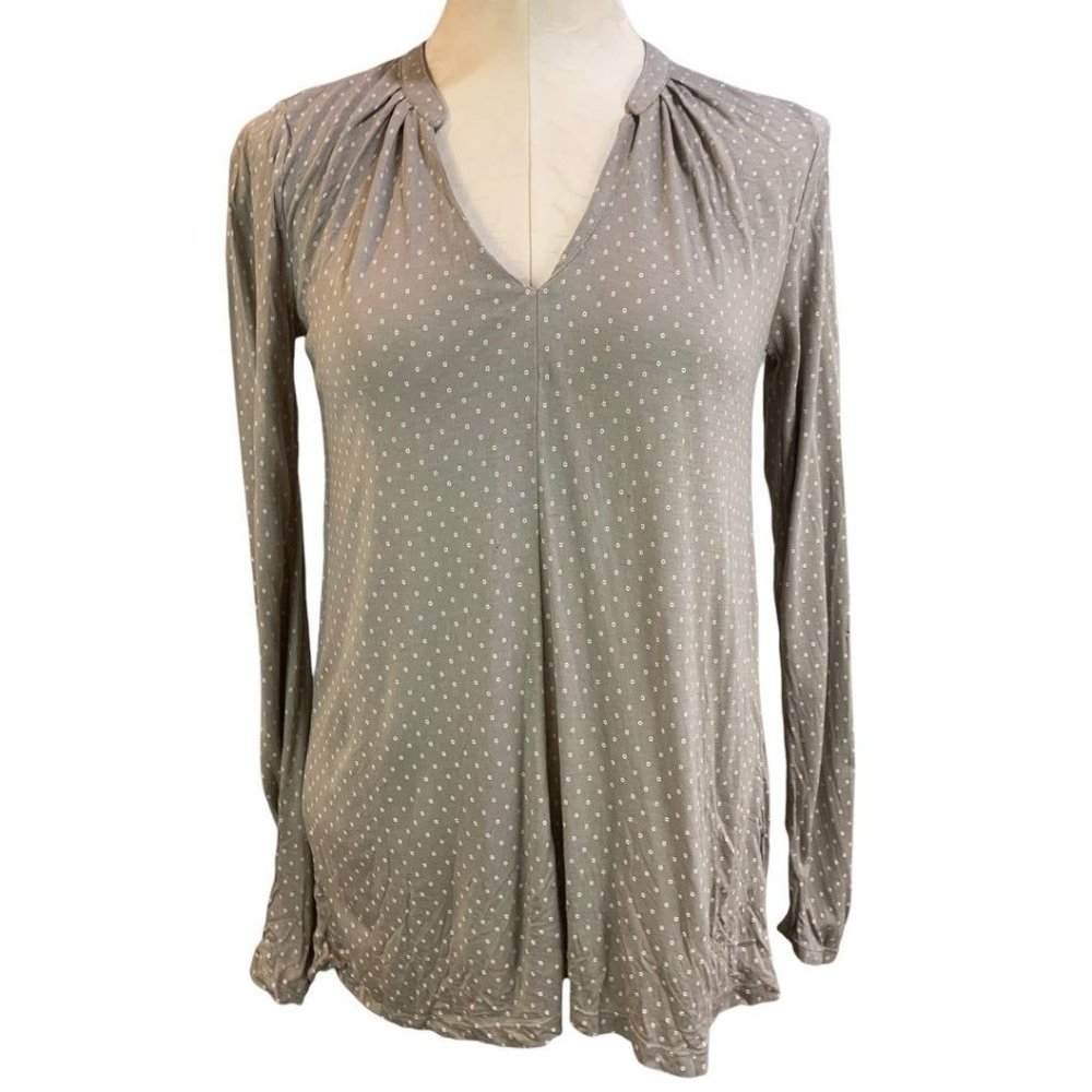 XS Old Navy Women's Brown White Long‎ Sleeve V-Neck Pullover Shirt